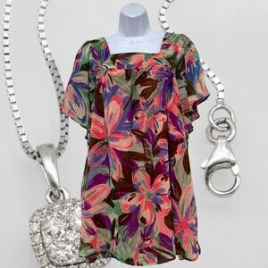 Mainstreet Blues-Women's 1X-Plus Size Lined Pullover Top Floral Square Neckline